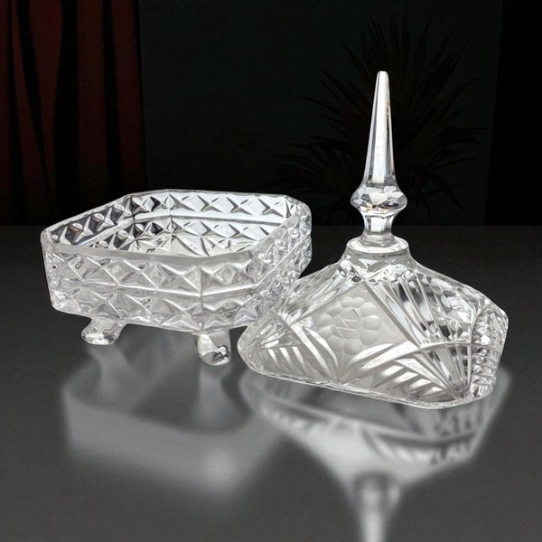 Vintage Crystal Cut Glass Pedestal Candy Dish