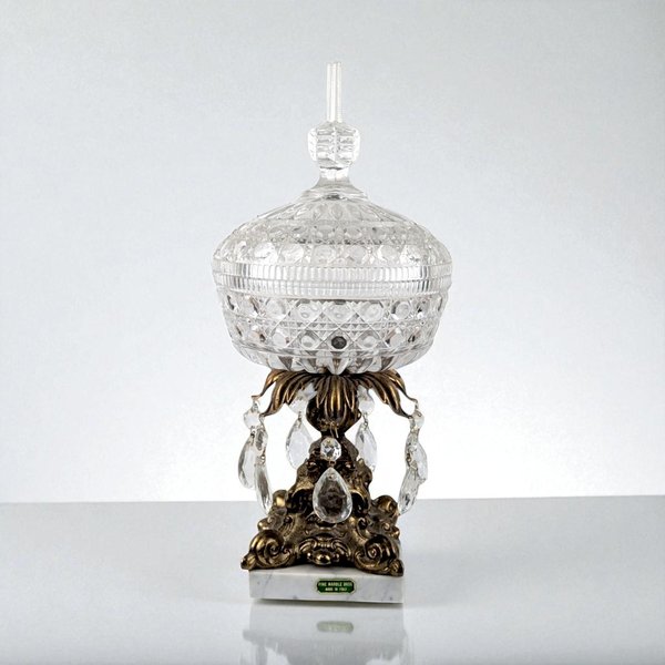 Vintage Italian Crystal and Marble Lidded Candy Dish