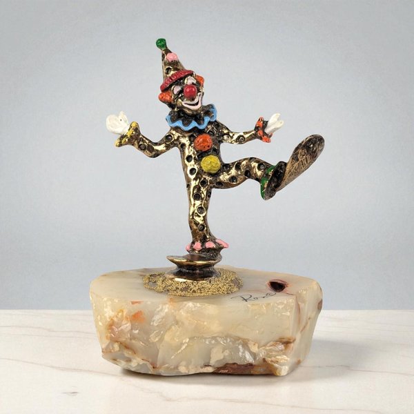 Vintage Ron Lee Dancing Pinky Clown: 24K Gold Plate & Marble
