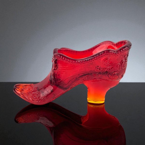 Vintage Amberina Glass Daisy and Button Shoe Figurine