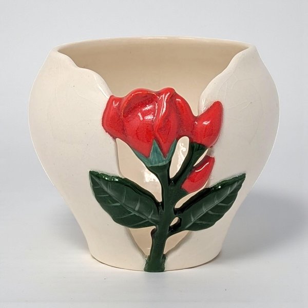 Vintage Alaskan Rose Relief Ceramic Planter
