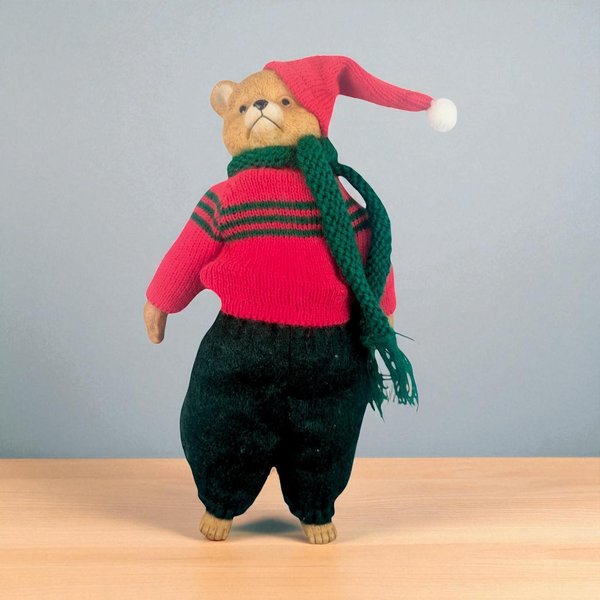 Handmade Porcelain Christmas Bear in Knit Outfit