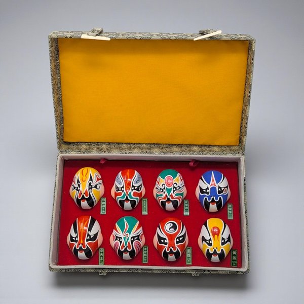 Vintage Hand-Painted Beijing Opera Clay Facial Mask Set