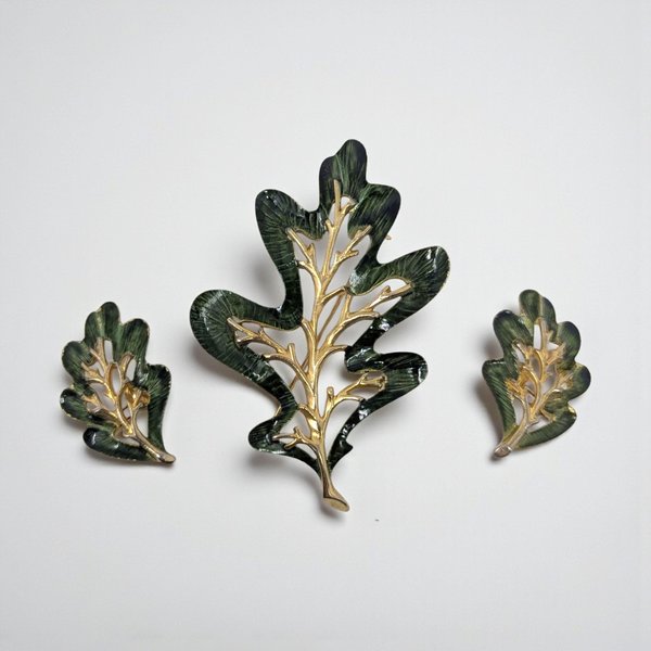 Vintage Sarah Coventry "Golden Harvest" Leaf Brooch & Earring Set