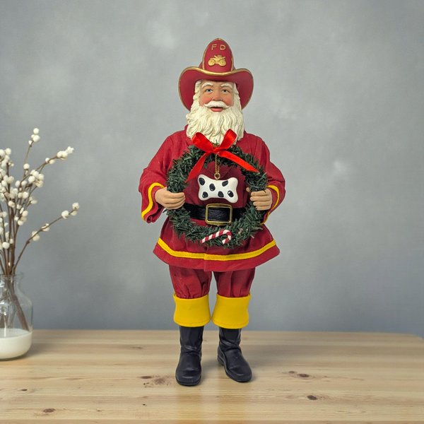 Vintage Fabriché Fireman Santa with Dog Bone Wreath