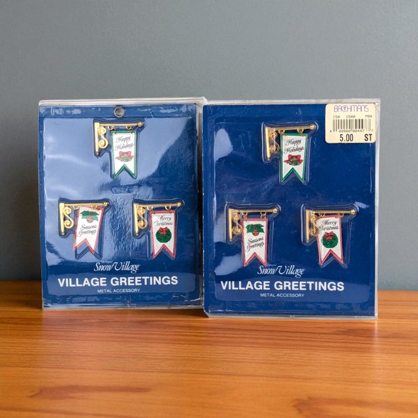 Vintage Dept 56 Snow Village Greetings Metal Signs Set