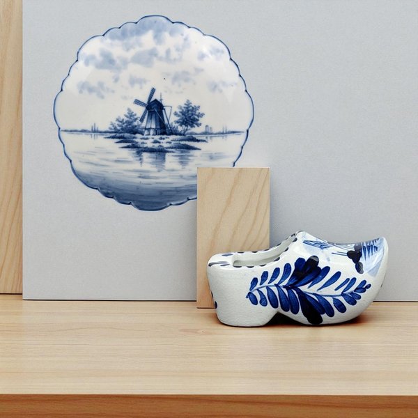 Vintage Blue and White German Plate and Delft Shoe