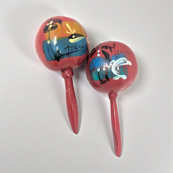 1970s Handpainted Mexican Maracas Pair