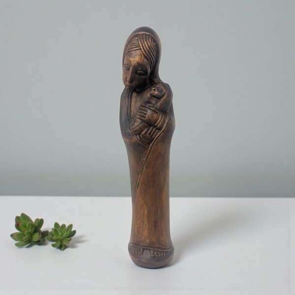 Vintage Hand-Carved Wooden Madonna and Child