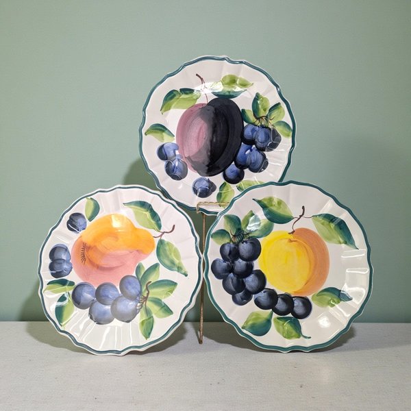 Set of 3 Vintage Italian Hand-Painted Fruit Plates
