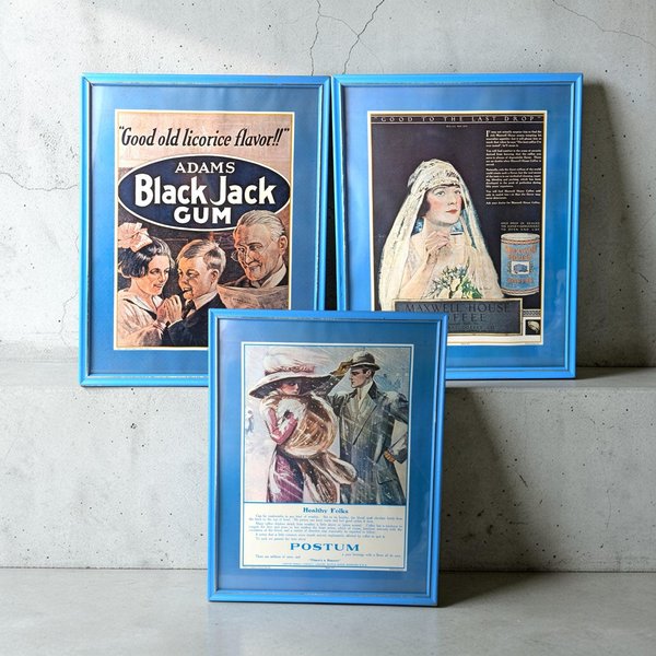 Vintage 1970s Nostalgia Ad Framed Print Set - 3 Pieces