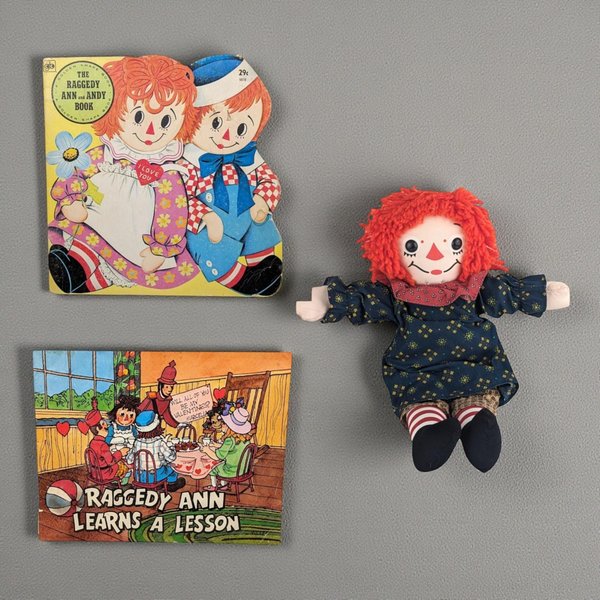 Vintage Raggedy Ann Book and Plush Doll Lot