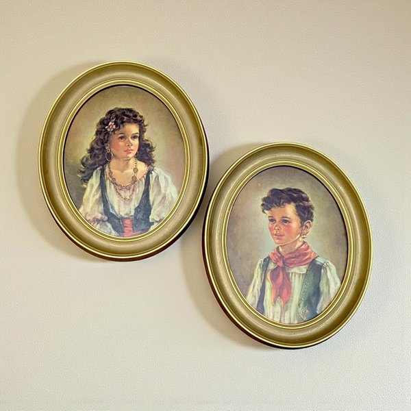 Vintage Ann Allaben Chico and Elena Framed Print Set