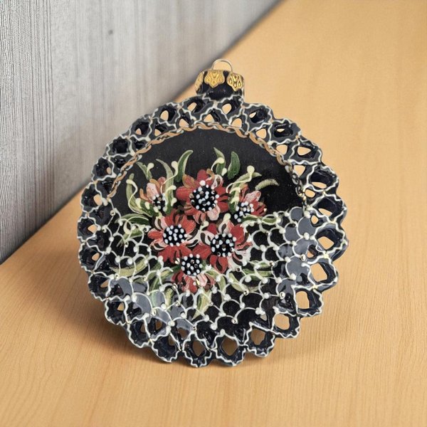 Vintage Hand Painted Clay Floral Ornament
