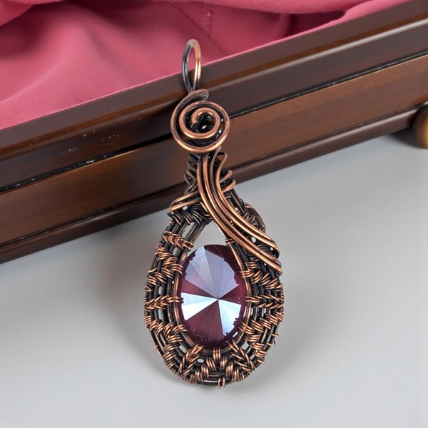 Handmade Faceted Crystal Copper Wire Wrapped Pendant