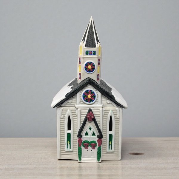 Vintage Claire Burke Ceramic Church Tealight Holder Handpainted