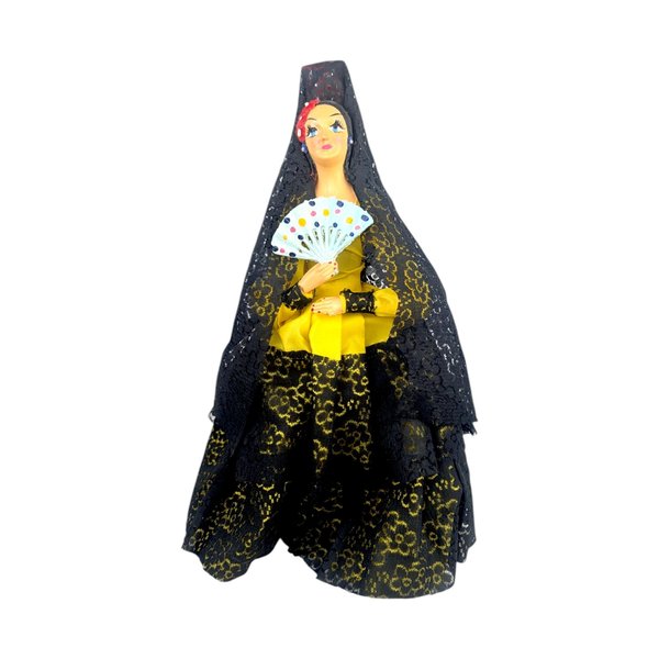 Vintage 13" Spanish Woman in Yellow and Black Lace