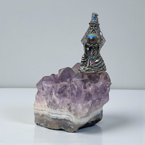 Vintage Pewter Figurine on Amethyst Base