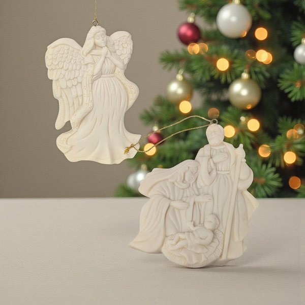1997 Avon Seasons Joy Angel & Nativity Ornament Set