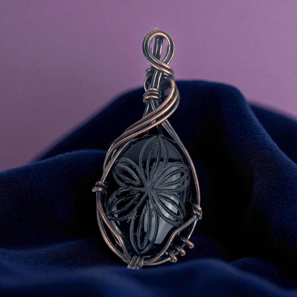 Handmade Copper Wire Black Onyx Pendant