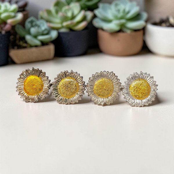 Vintage Decorator's Choice Metal Sunflower Napkin Rings
