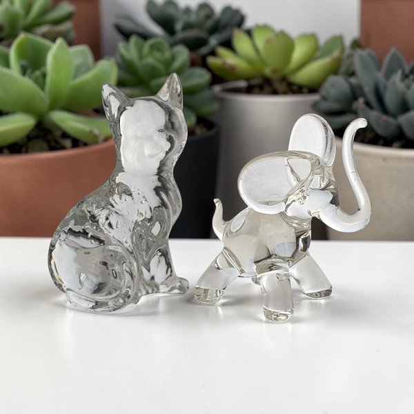 Vintage Sculpted Clear Glass Animal Figurine Set
